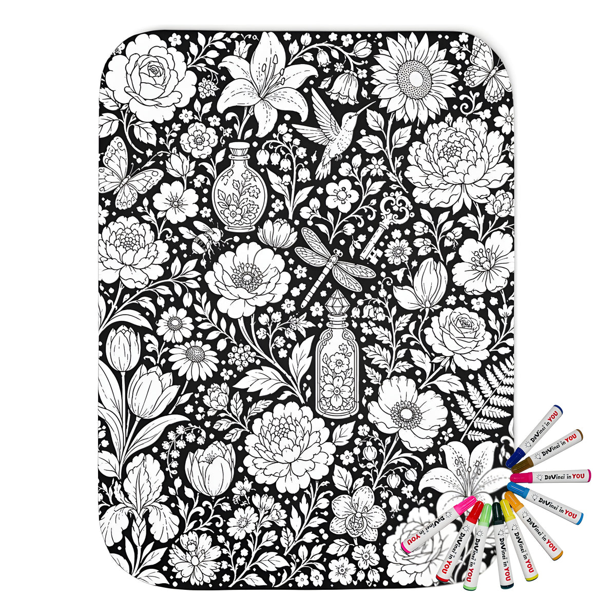 Botanical Garden Sherpa Blanket coloring kit mockup with polyester and graphic print
