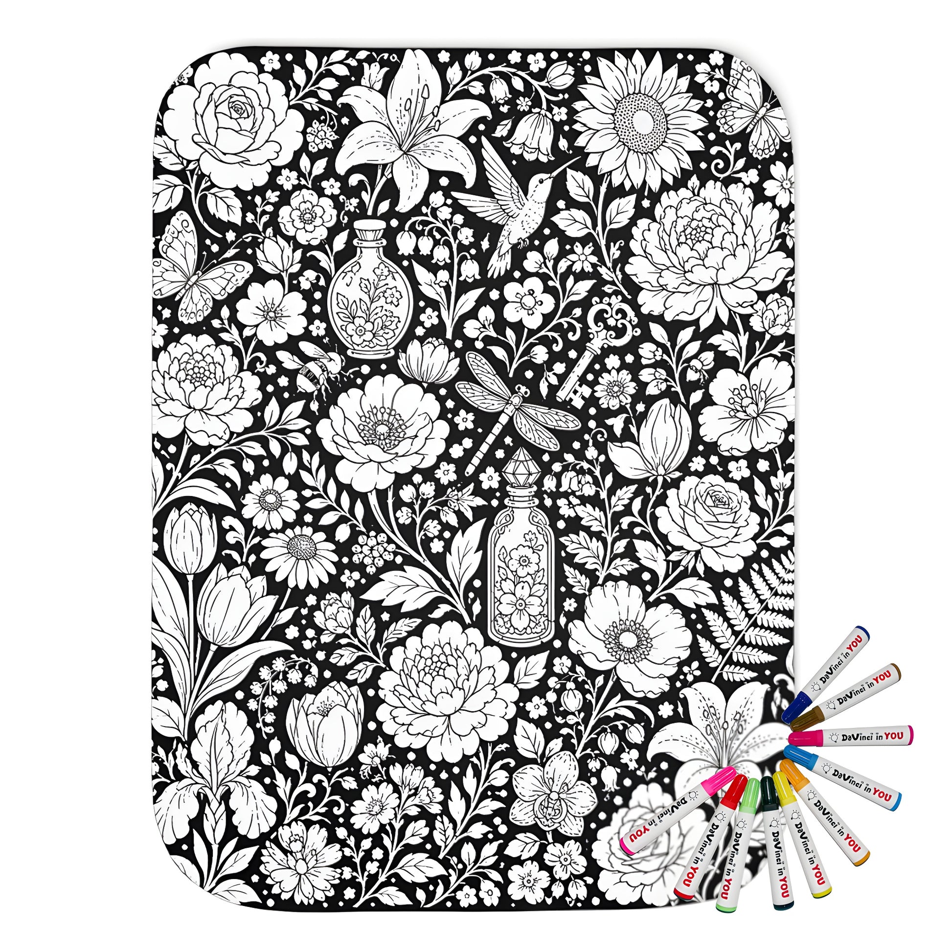 Botanical Garden Sherpa Blanket coloring kit mockup with polyester and graphic print