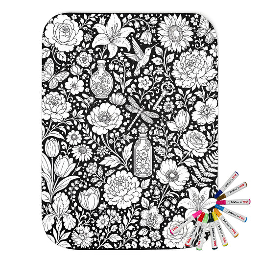 Botanical Garden Sherpa Blanket coloring kit mockup with polyester and graphic print