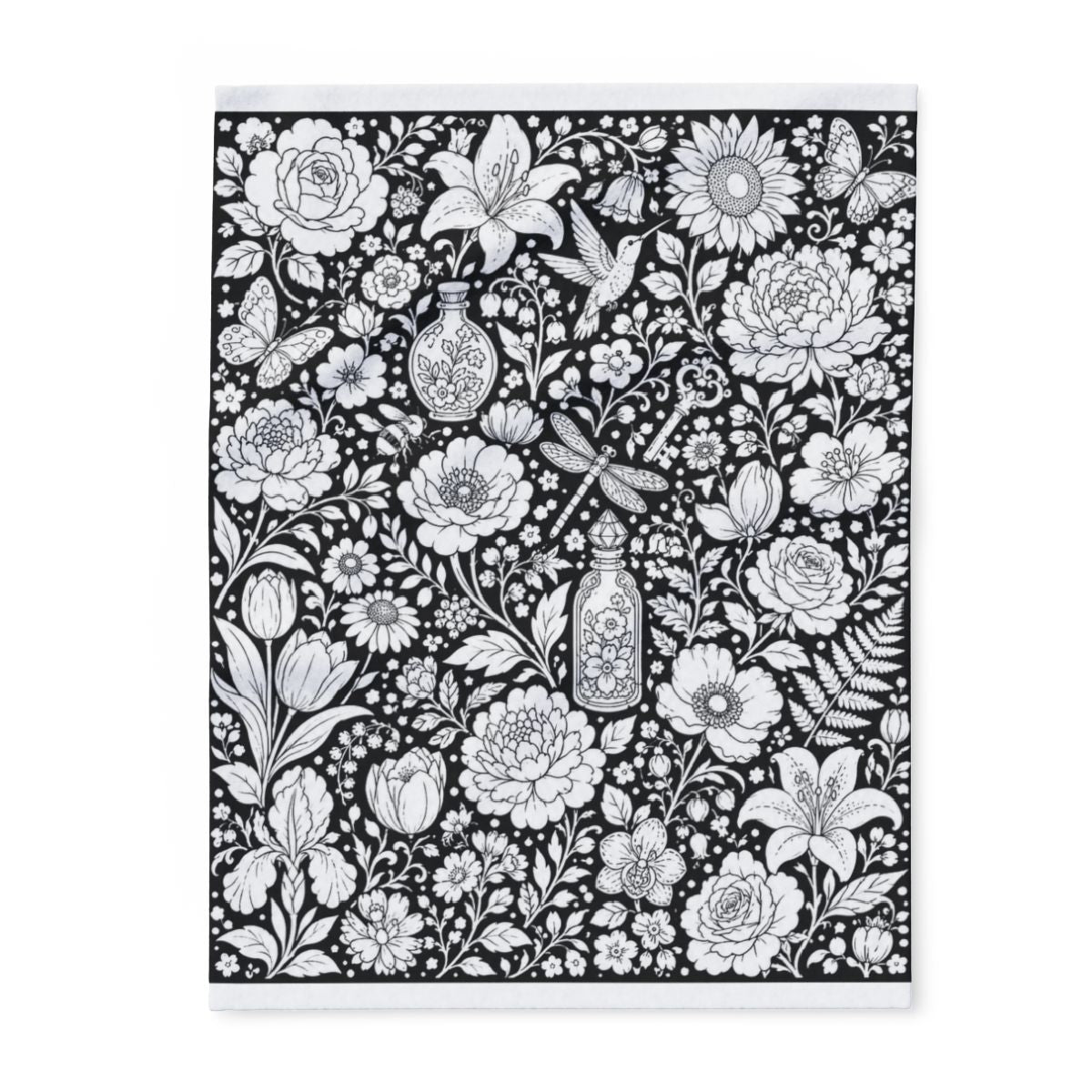 Botanical Garden Fleece Blanket coloring kit mockup with polyester fleece and graphic print