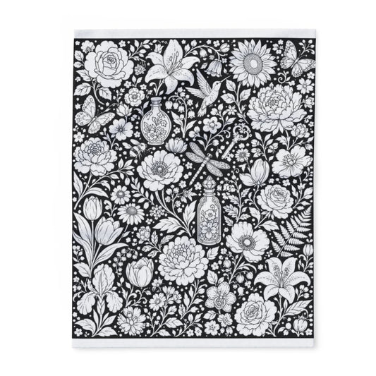 Botanical Garden Fleece Blanket coloring kit mockup with polyester fleece and graphic print