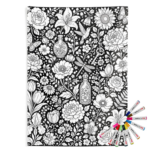 Botanical Garden Indoor Wall Tapestry coloring kit mockup with polyester and graphic print