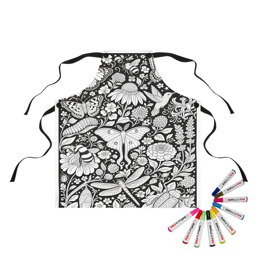 Butterfly and Moth Garden Apron coloring kit mockup with polyester and graphic print