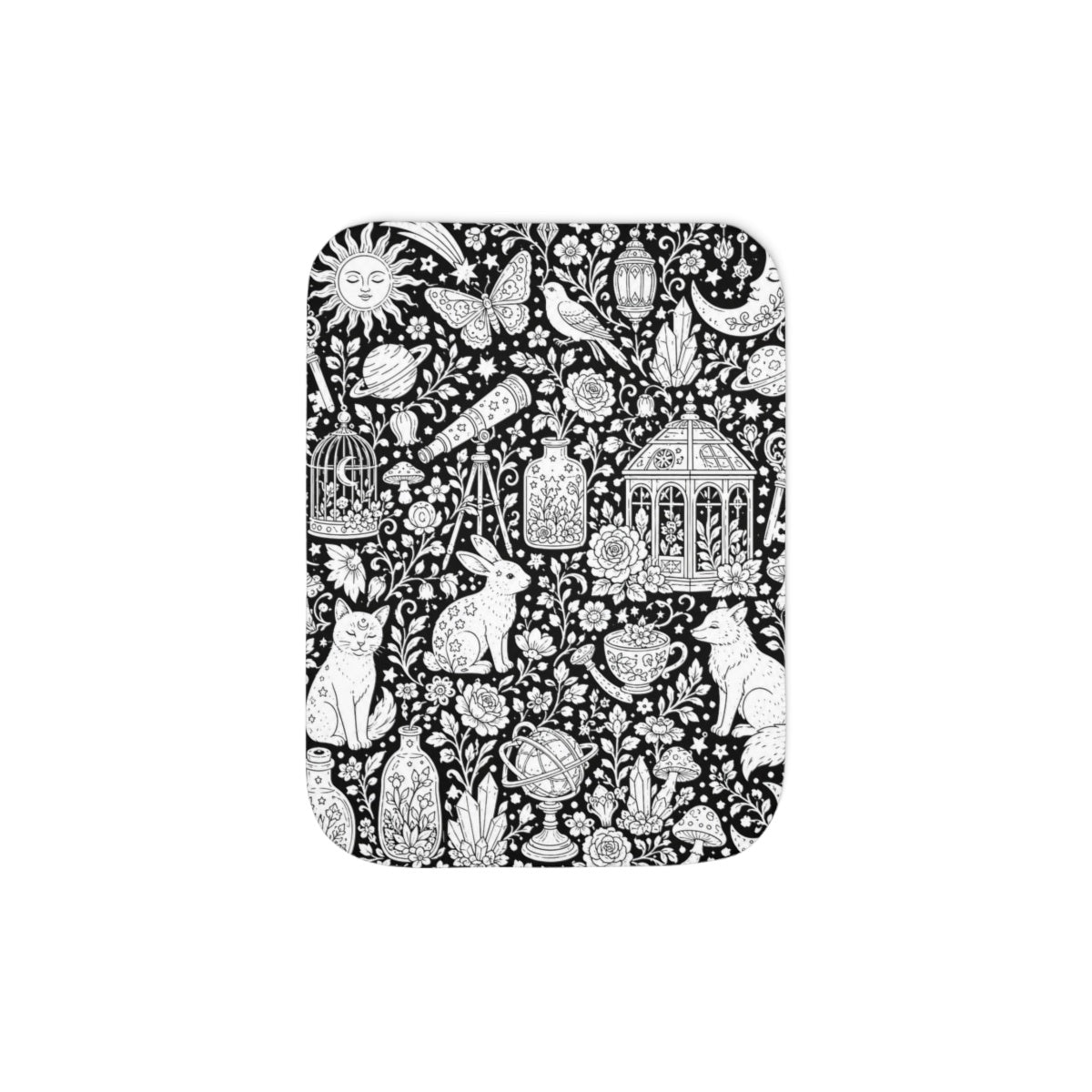 Celestial Fantasy Sherpa Blanket coloring kit mockup with polyester and graphic print