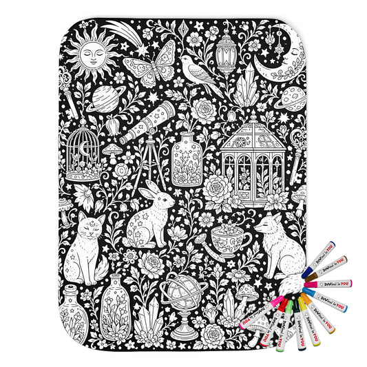 Celestial Fantasy Sherpa Blanket coloring kit mockup with polyester and graphic print