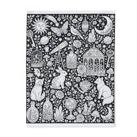 Celestial Fantasy Fleece Blanket coloring kit mockup with polyester fleece and graphic print