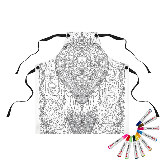 Celestial Hot Air Balloon Apron coloring kit mockup with polyester and graphic print