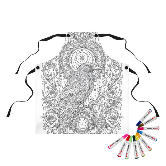 Celestial Raven Moon Garden Apron coloring kit mockup with polyester and graphic print