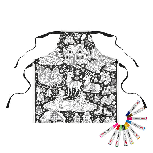 Christmas Winter Wonderland Apron coloring kit mockup with polyester and graphic print