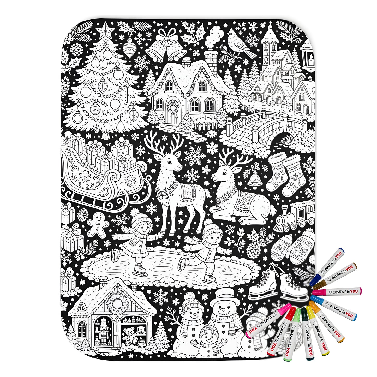 Christmas Winter Wonderland Sherpa Blanket coloring kit mockup with polyester and graphic print