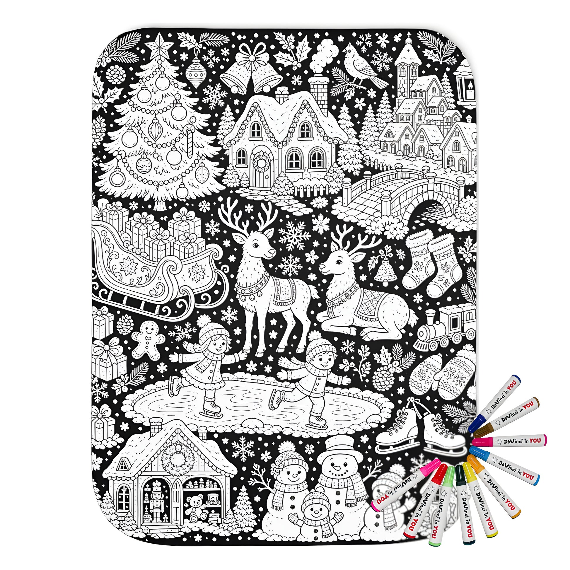 Christmas Winter Wonderland Sherpa Blanket coloring kit mockup with polyester and graphic print