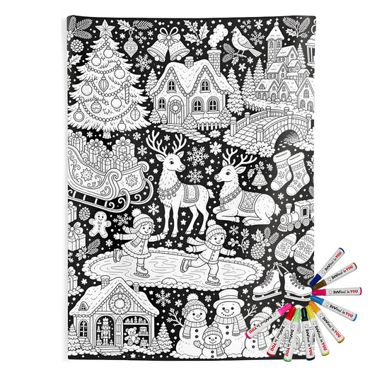 Christmas Winter Wonderland Indoor Wall Tapestry coloring kit mockup with polyester and graphic print