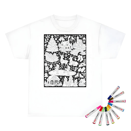 Christmas Winter Wonderland Unisex T-Shirt coloring kit mockup with white base, cotton, and graphic print