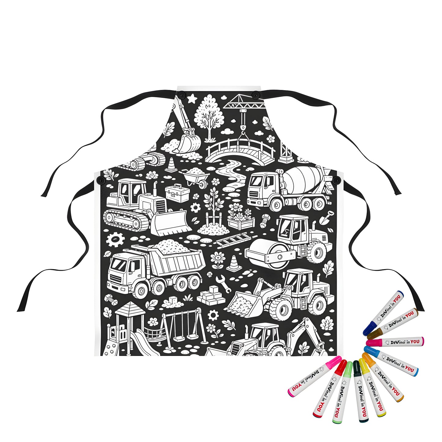 Construction Site Machines Apron coloring kit mockup with polyester and graphic print