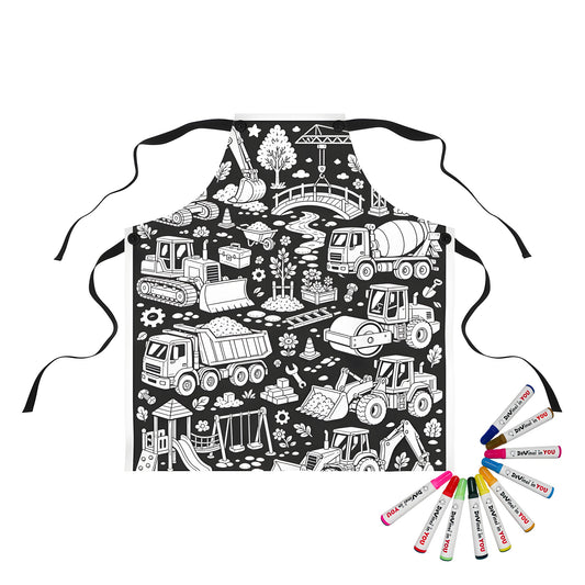 Construction Site Machines Apron coloring kit mockup with polyester and graphic print