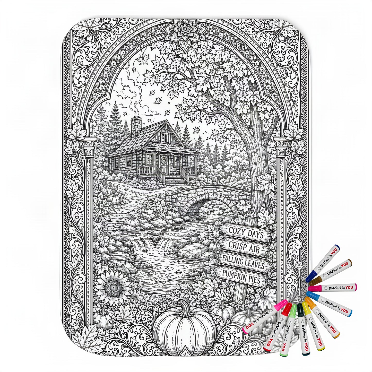 Cozy Autumn Cabin Sherpa Blanket coloring kit mockup with polyester and graphic print