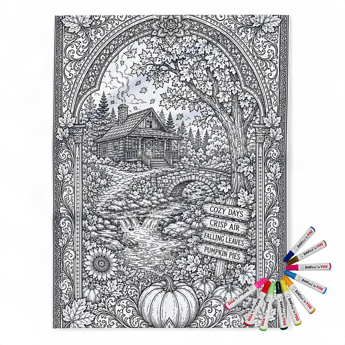 Cozy Autumn Cabin Fleece Blanket coloring kit mockup with polyester fleece and graphic print
