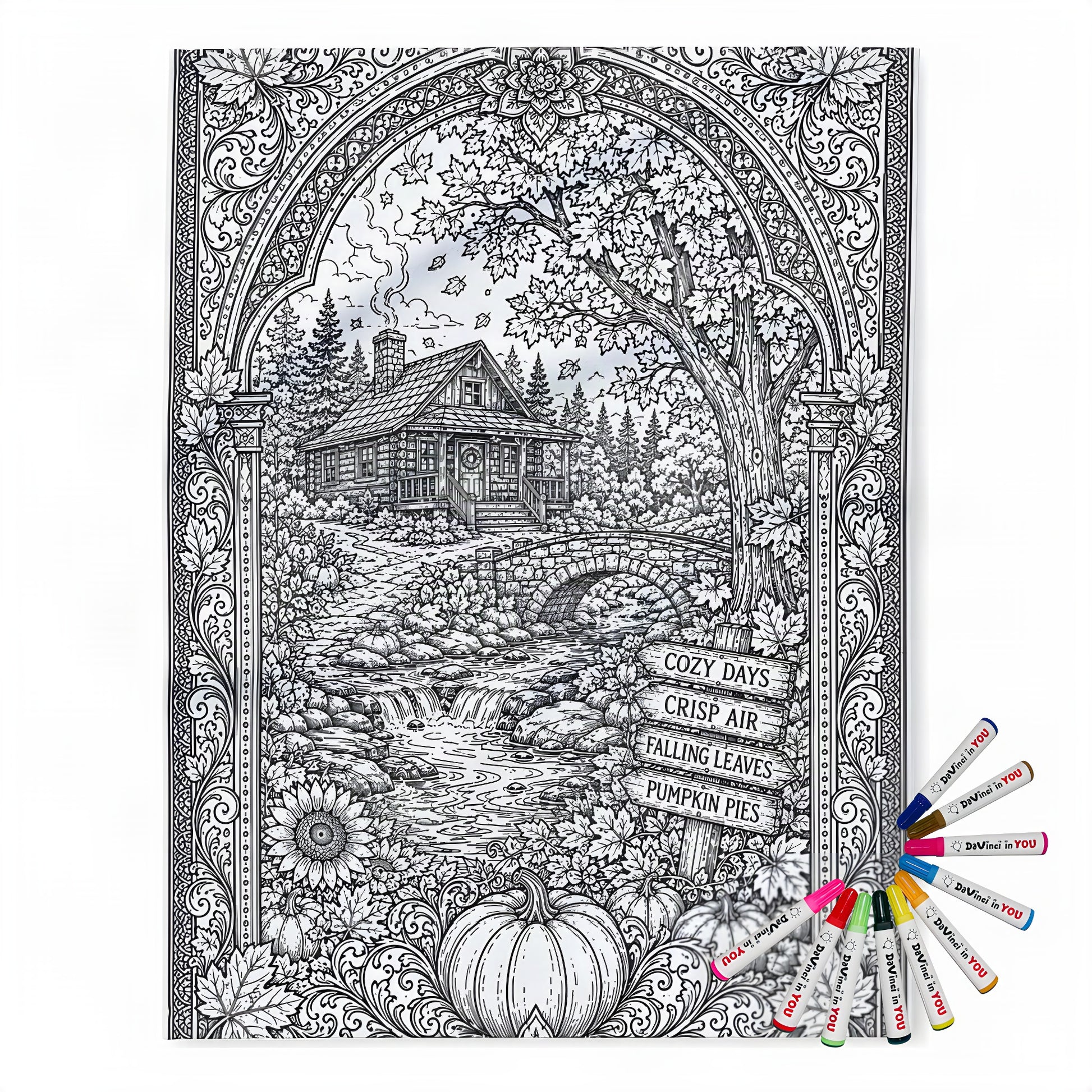 Cozy Autumn Cabin Fleece Blanket coloring kit mockup with polyester fleece and graphic print