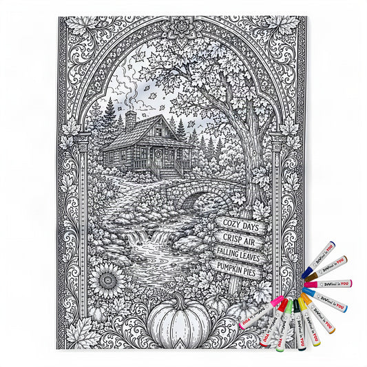 Cozy Autumn Cabin Fleece Blanket coloring kit mockup with polyester fleece and graphic print