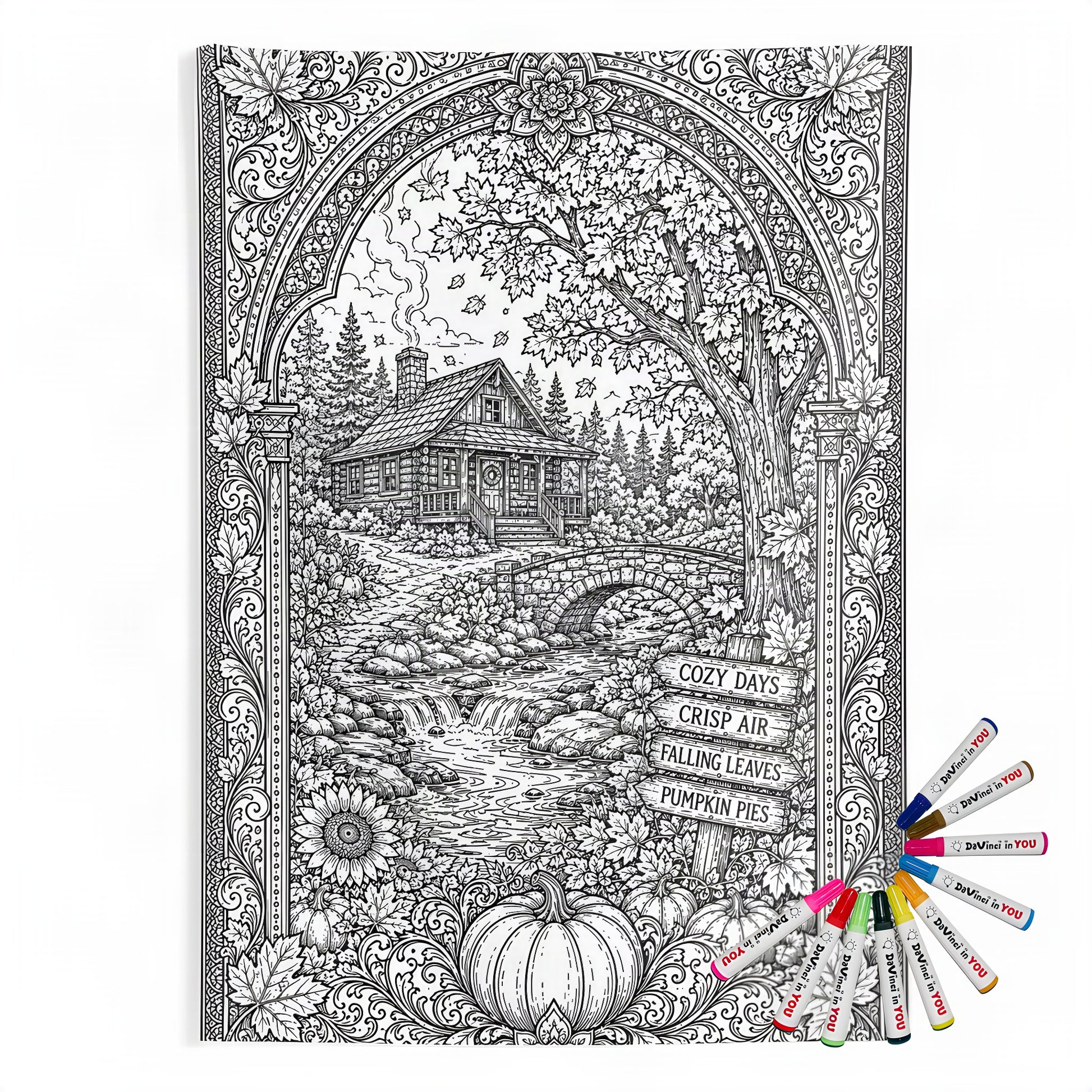 Cozy Autumn Cabin Indoor Wall Tapestry coloring kit mockup with polyester and graphic print