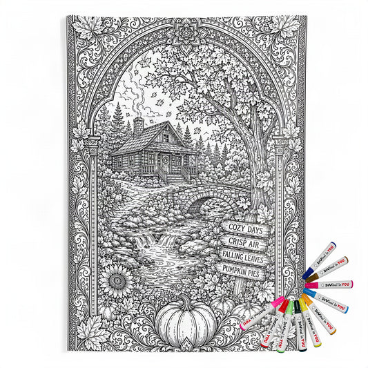 Cozy Autumn Cabin Indoor Wall Tapestry coloring kit mockup with polyester and graphic print