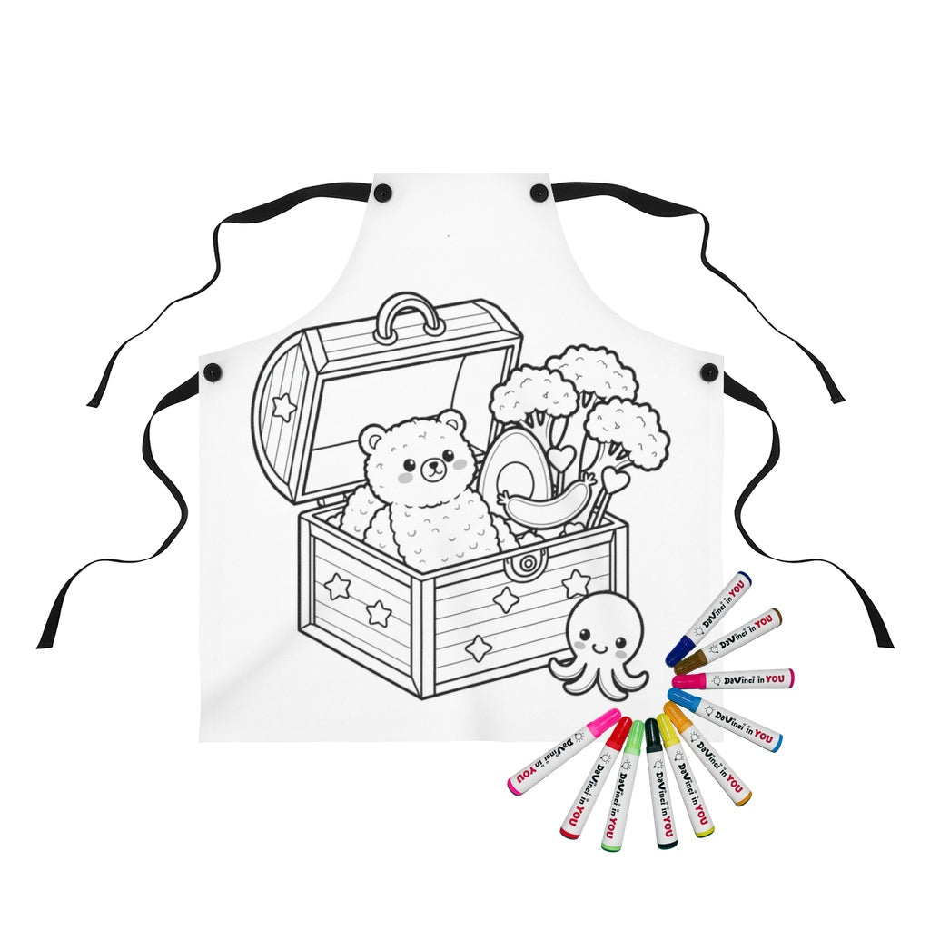 Apron Coloring Kit with 10 Fabric Markers - Cute Treasure Chest