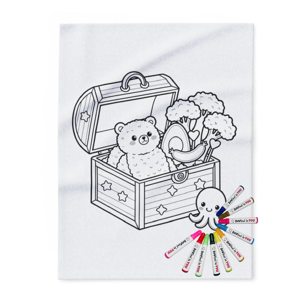 Fleece Blanket Coloring Kit with Fabric Markers - Cute Treasure Chest