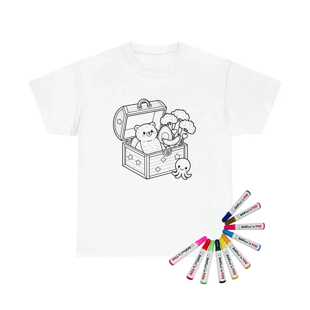 Unisex T-Shirt Coloring Kit with 10 Fabric Markers - Cute Treasure Chest
