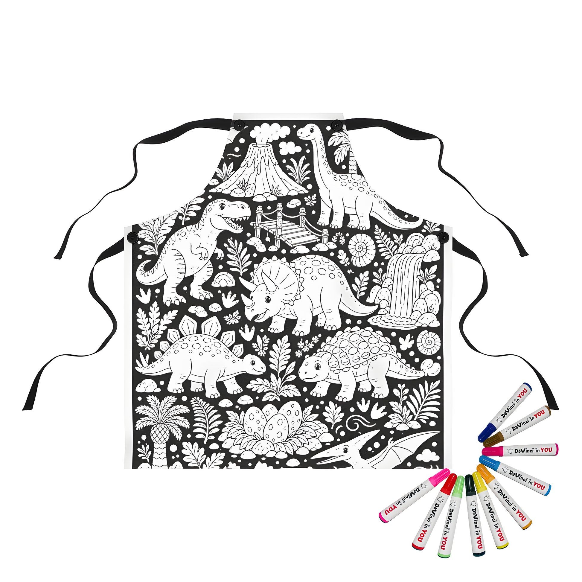 Dinosaur Jungle Apron coloring kit mockup with polyester and graphic print
