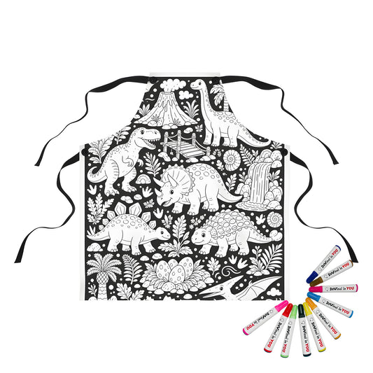 Dinosaur Jungle Apron coloring kit mockup with polyester and graphic print