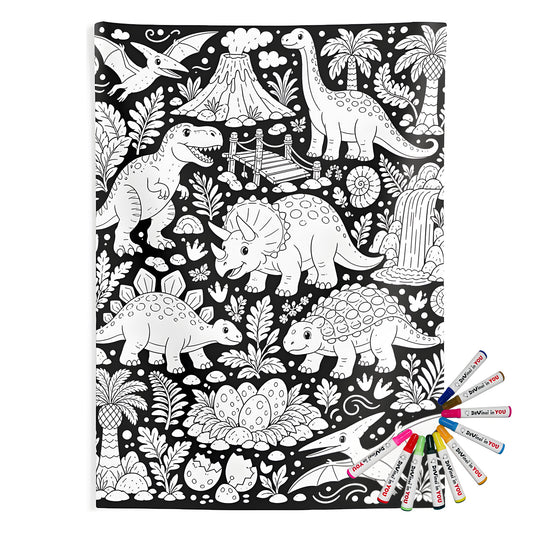 Dinosaur Jungle Indoor Wall Tapestry coloring kit mockup with polyester and graphic print