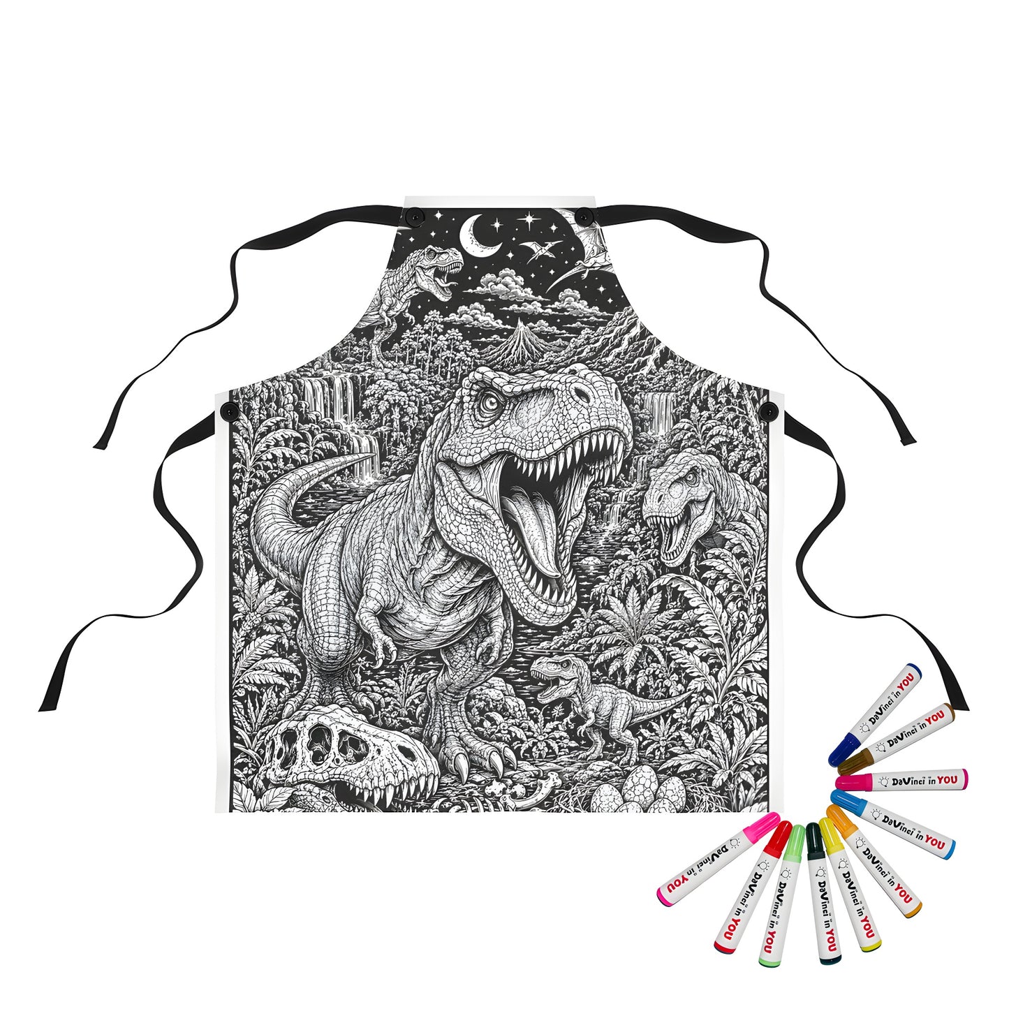 Dinosaur Volcano Valley Apron coloring kit mockup with polyester and graphic print