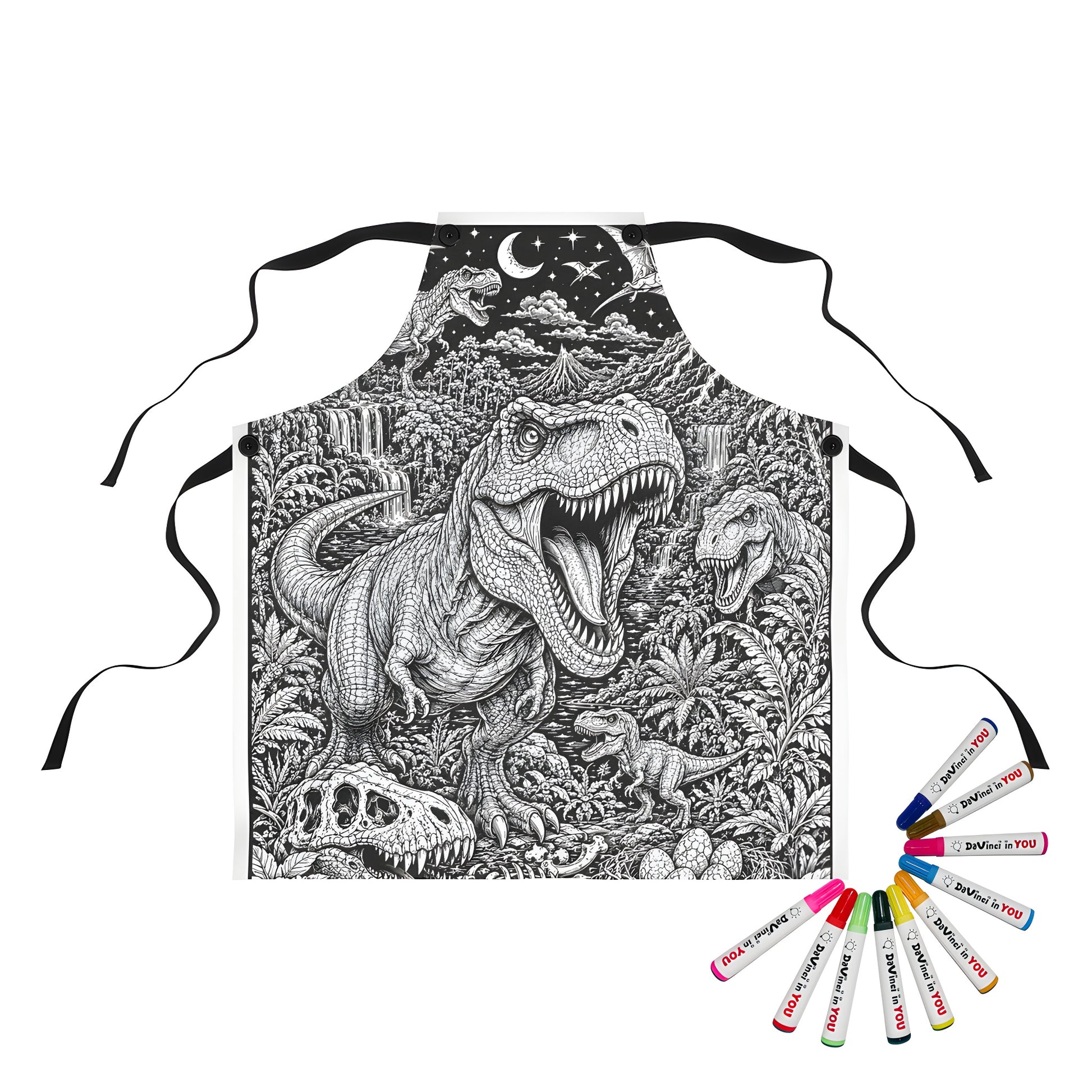 Dinosaur Volcano Valley Apron coloring kit mockup with polyester and graphic print