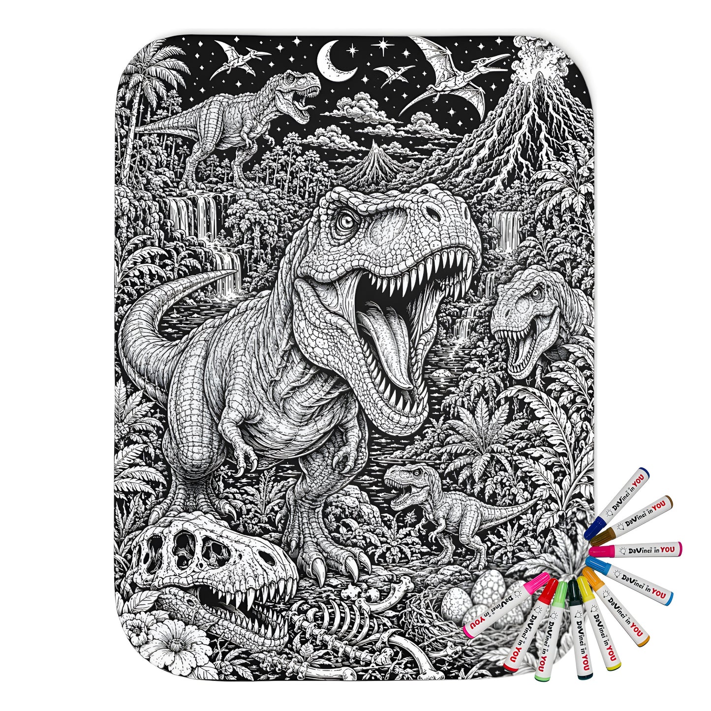 Dinosaur Volcano Valley Sherpa Blanket coloring kit mockup with polyester and graphic print