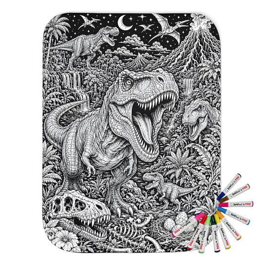 Dinosaur Volcano Valley Sherpa Blanket coloring kit mockup with polyester and graphic print