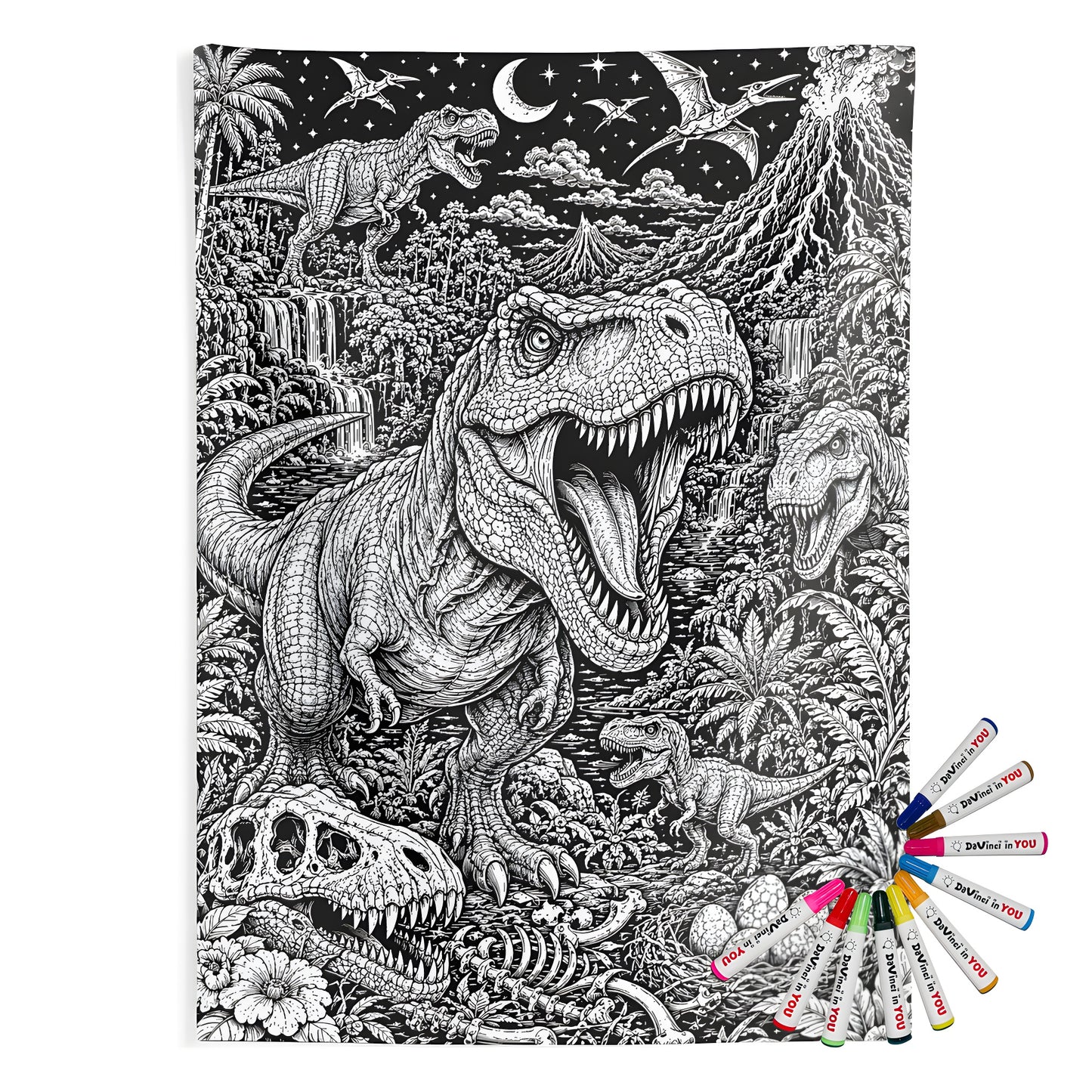 Dinosaur Volcano Valley Indoor Wall Tapestry coloring kit mockup with polyester and graphic print