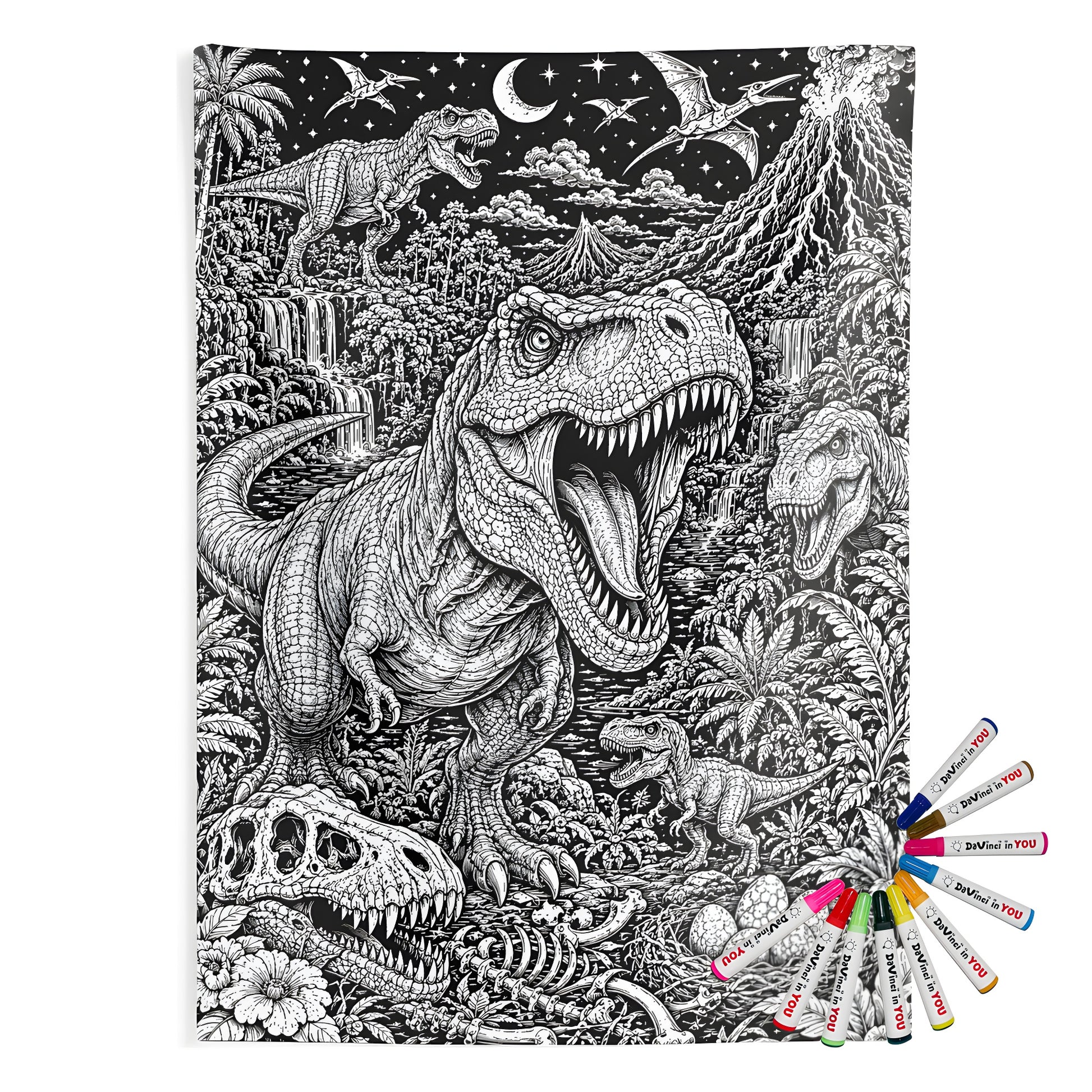 Dinosaur Volcano Valley Indoor Wall Tapestry coloring kit mockup with polyester and graphic print