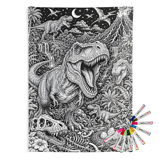 Dinosaur Volcano Valley Indoor Wall Tapestry coloring kit mockup with polyester and graphic print