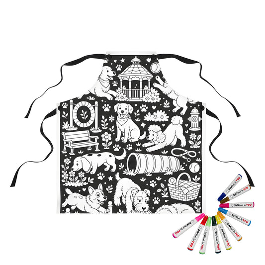 Dog Park Puppies Apron coloring kit mockup with polyester and graphic print