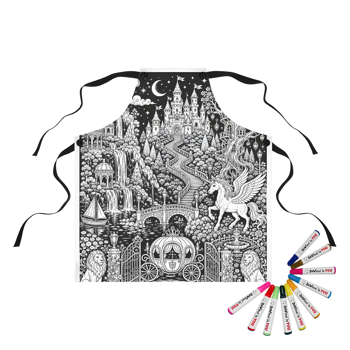 Enchanted Castle Kingdom Apron coloring kit mockup with polyester and graphic print