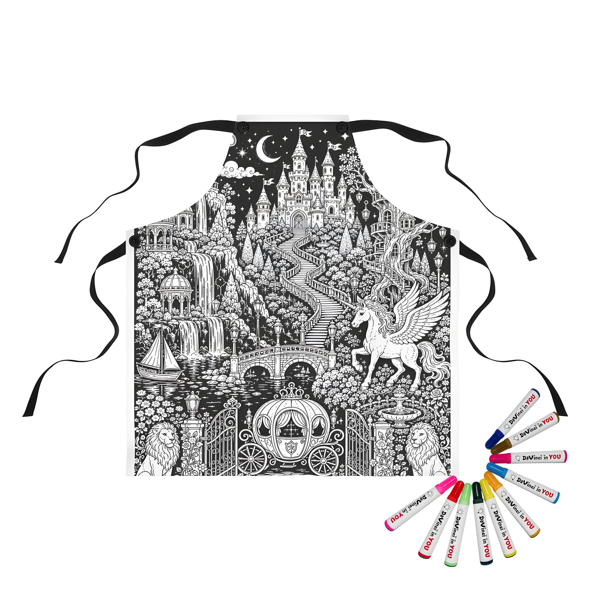 Enchanted Castle Kingdom Apron coloring kit mockup with polyester and graphic print