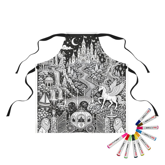 Enchanted Castle Kingdom Apron coloring kit mockup with polyester and graphic print