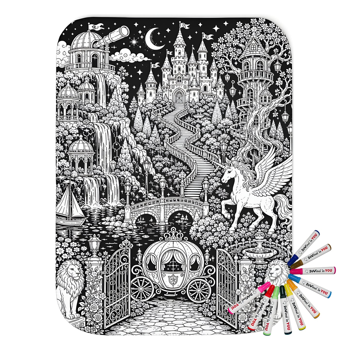 Enchanted Castle Kingdom Sherpa Blanket coloring kit mockup with polyester and graphic print