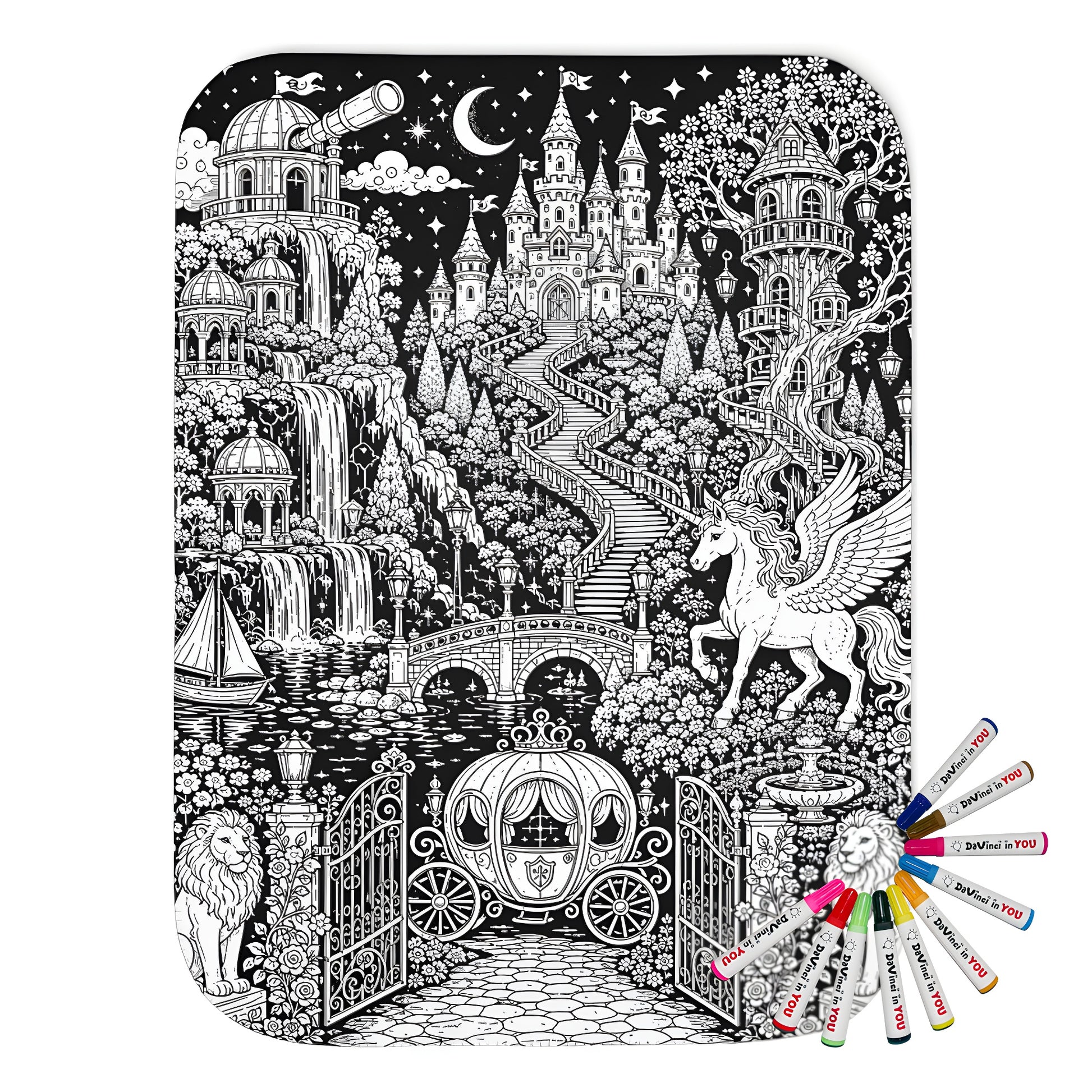 Enchanted Castle Kingdom Sherpa Blanket coloring kit mockup with polyester and graphic print
