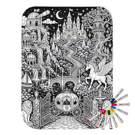 Enchanted Castle Kingdom Sherpa Blanket coloring kit mockup with polyester and graphic print