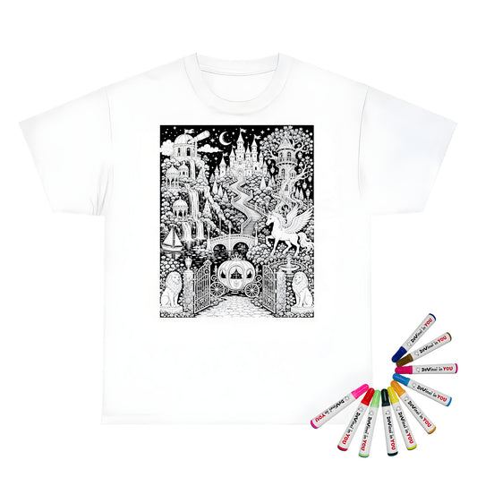 Enchanted Castle Kingdom Unisex T-Shirt coloring kit mockup with white base, cotton, and graphic print