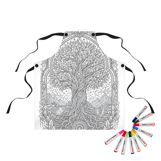 Enchanted Tree of Life Apron coloring kit mockup with polyester and graphic print