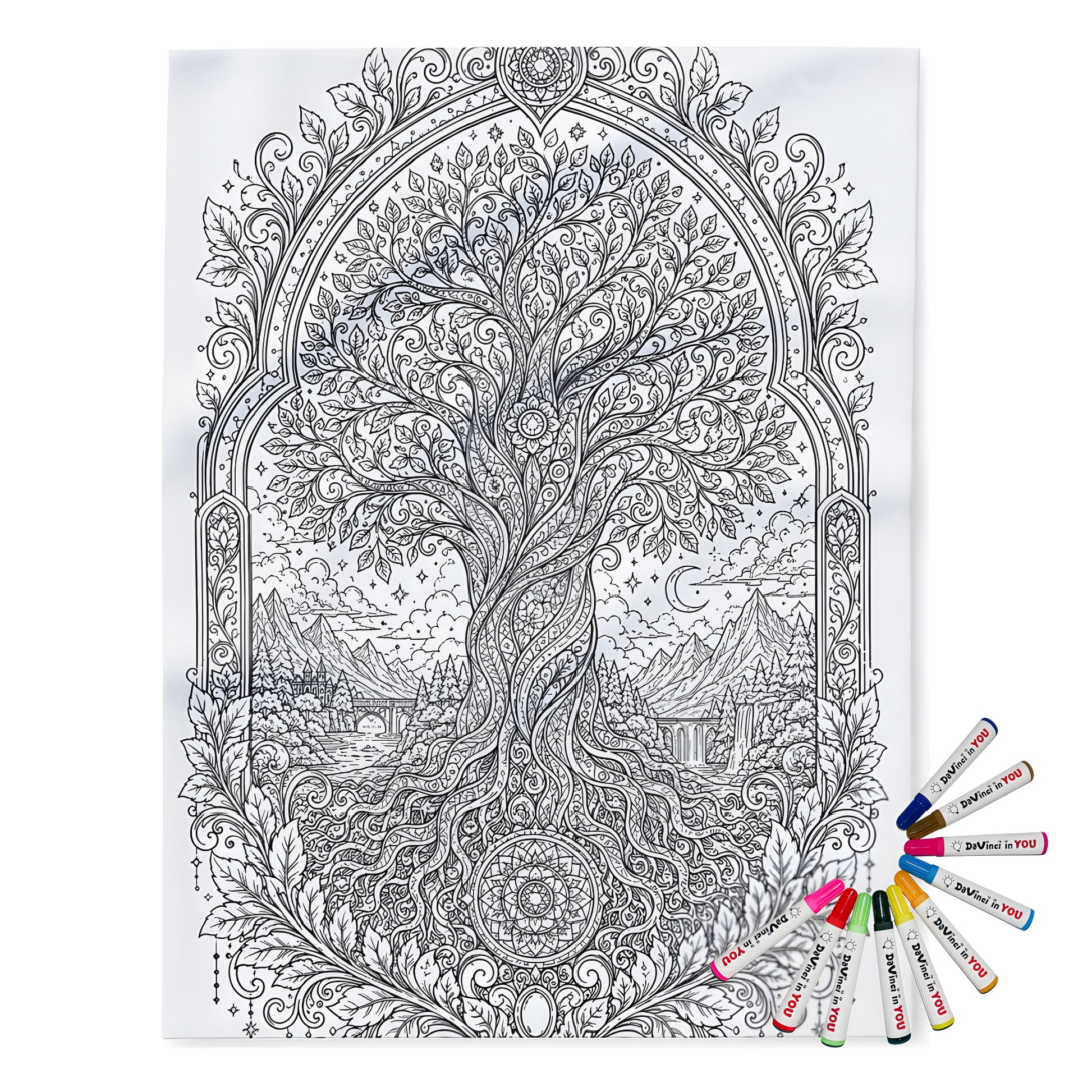 Enchanted Tree of Life Fleece Blanket coloring kit mockup with polyester fleece and graphic print