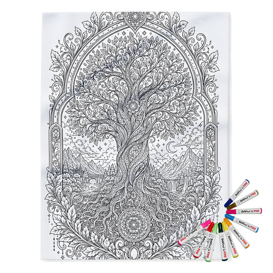 Enchanted Tree of Life Fleece Blanket coloring kit mockup with polyester fleece and graphic print