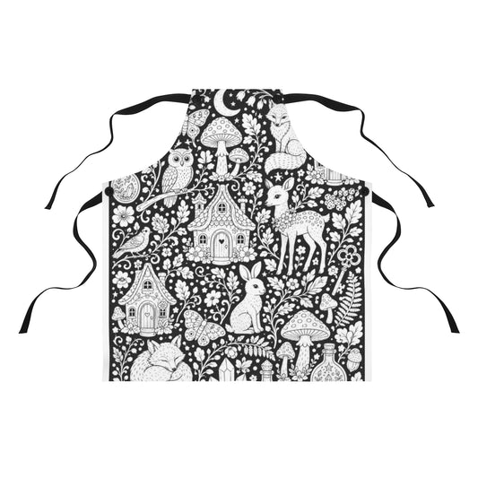 Enchanted Woodland Apron coloring kit mockup with polyester and graphic print